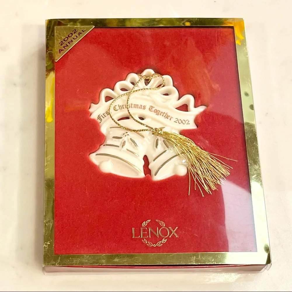 Vintage Lenox Ornament, First Christmas Together 2002, Porcelain, Wedding Bells